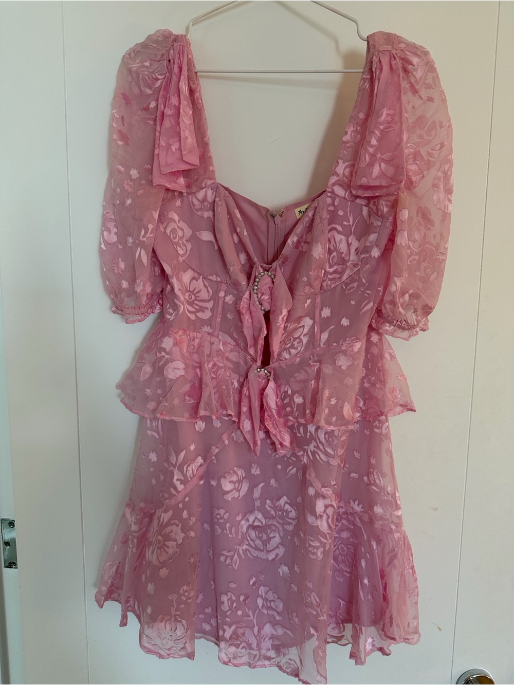 For Love And Lemons Pink Floral Mini Dress with Ruffle Peplum - Picture 2 of 5